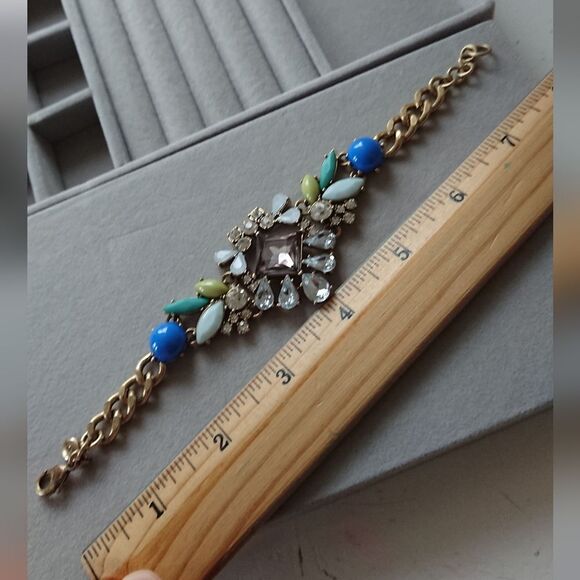 J. Crew Rhinestone blue/ green statement Bracelet - Picture 10 of 11